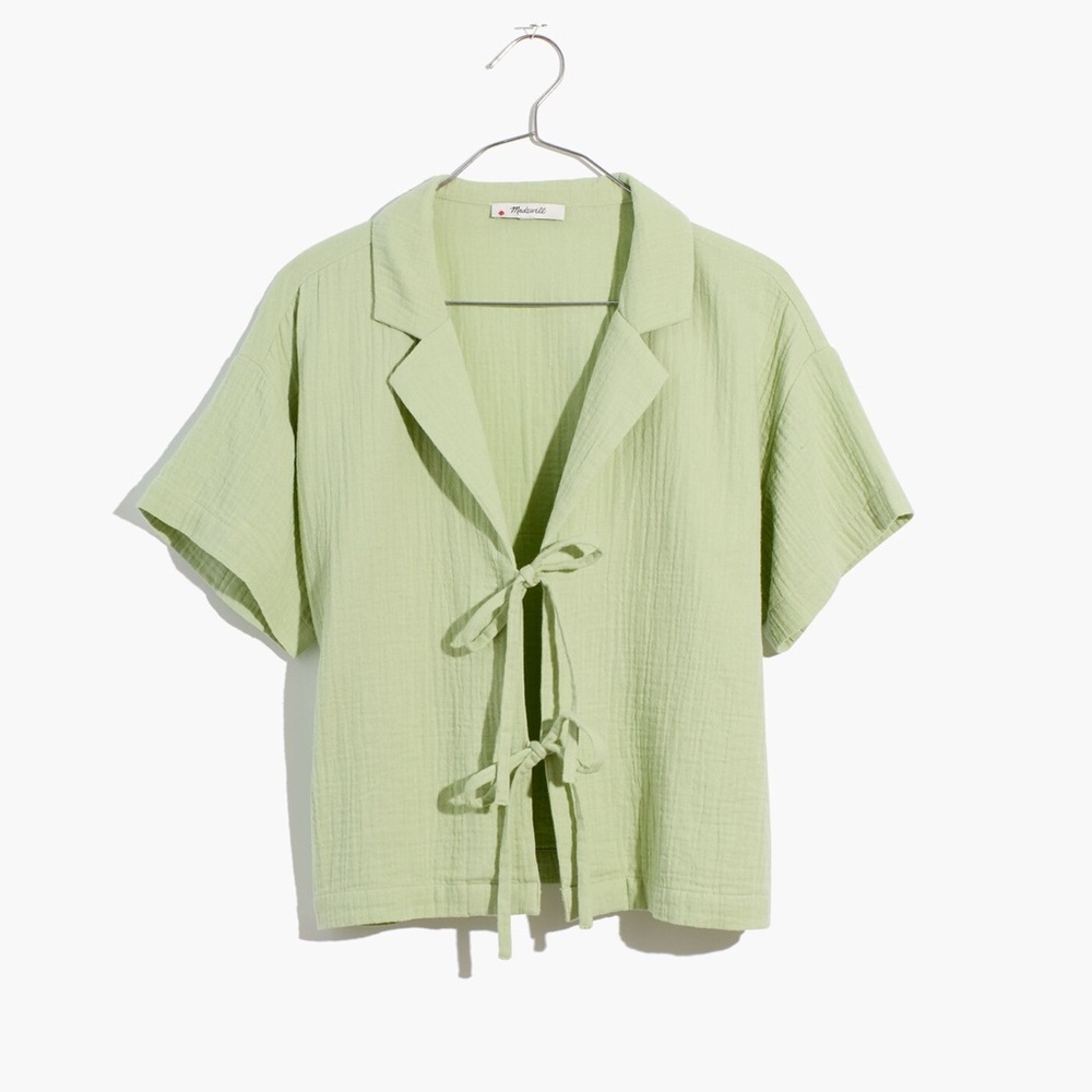 Madewell Lightestspun Tie-Front Cover-Up Crop Shirt - Sunfaded Mint